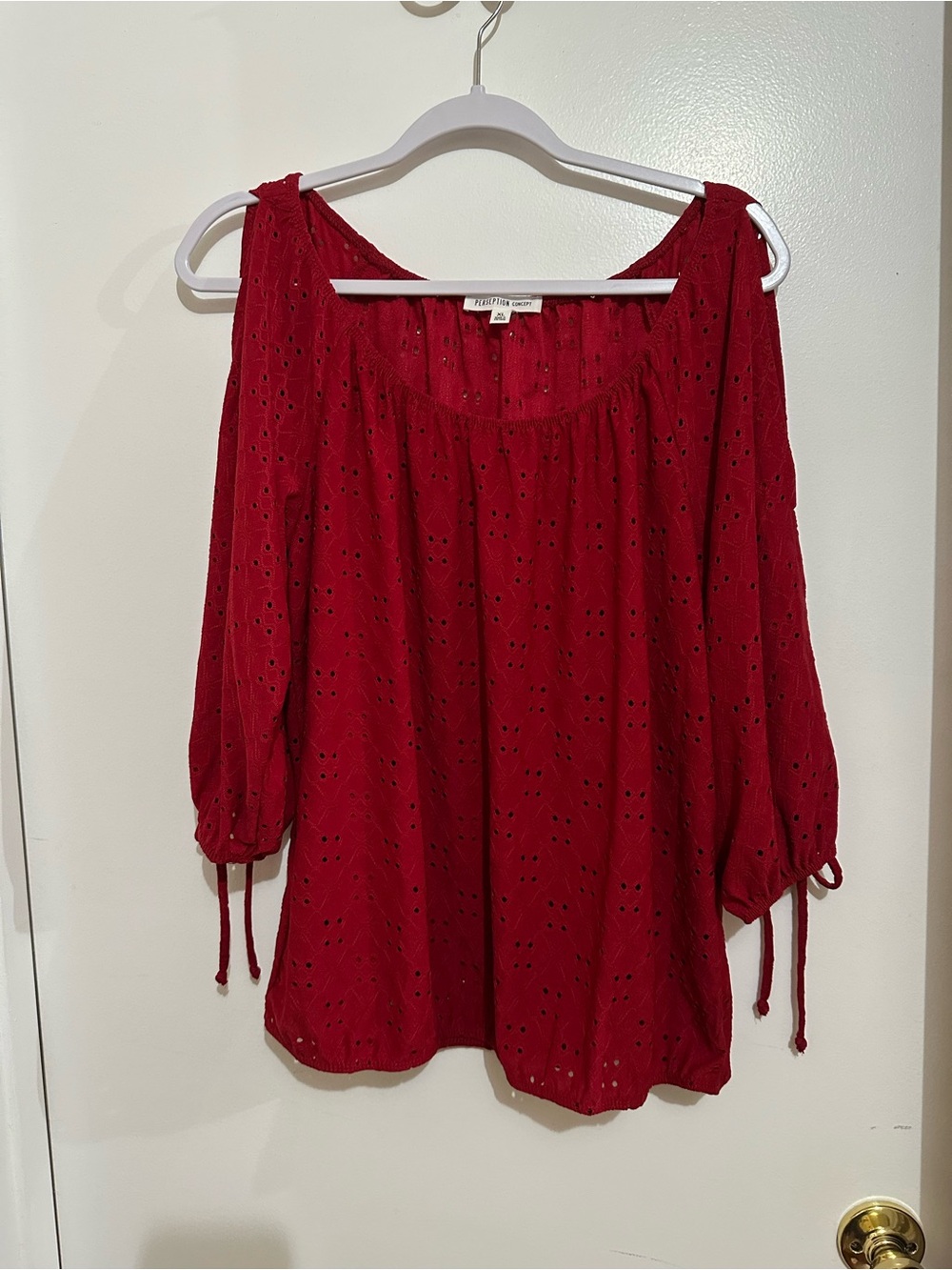 PerSeption Concept Red Eyelet Peasant Blouse